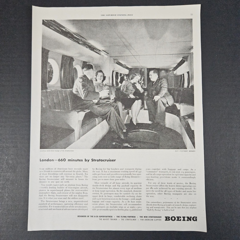 1945 Boeing Stratocruiser Airplane To London Vintage Print Ad Aircraft Aviation